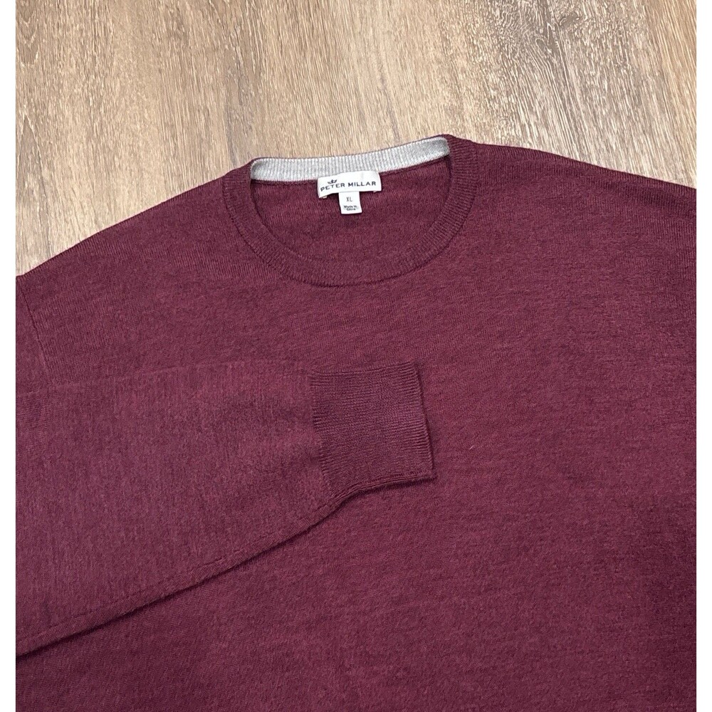 Peter Millar Sweater Mens XL Maroon Red Merino Wool Silk Crew Neck Pullover